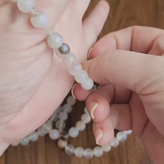 Montana Agate Bracelet: 8MM Cowboy Agate | Natural Crystal Beads | Cloudy White Gemstones with Subtle Brown Sardonyx Banding and Inclusions