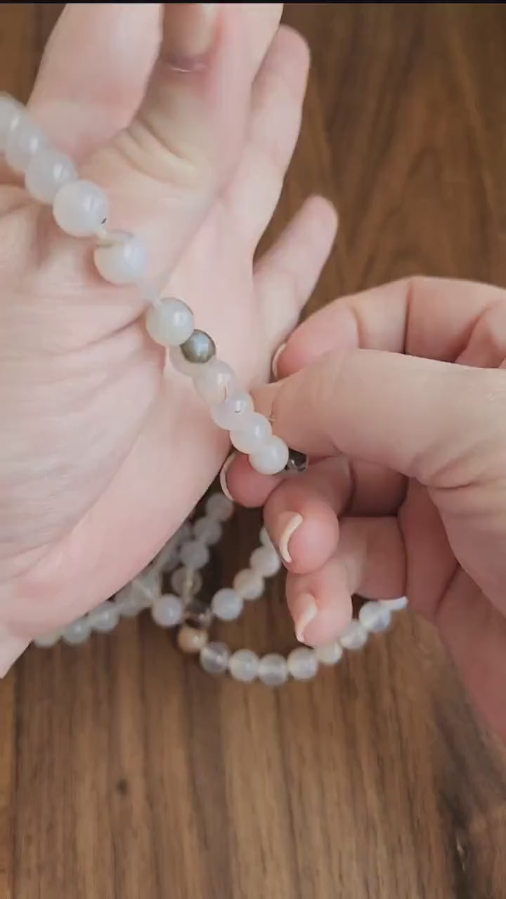 Montana Agate Bracelet: 8MM Cowboy Agate | Natural Crystal Beads | Cloudy White Gemstones with Subtle Brown Sardonyx Banding and Inclusions