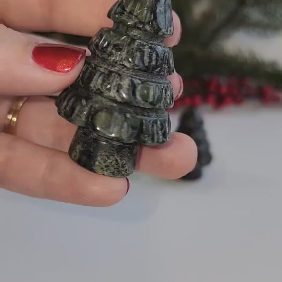 Pine Tree Carving | Winter Crystal | Christmas Tree | Opalite, Kambaba Jasper, Larvakite | Choose your Material