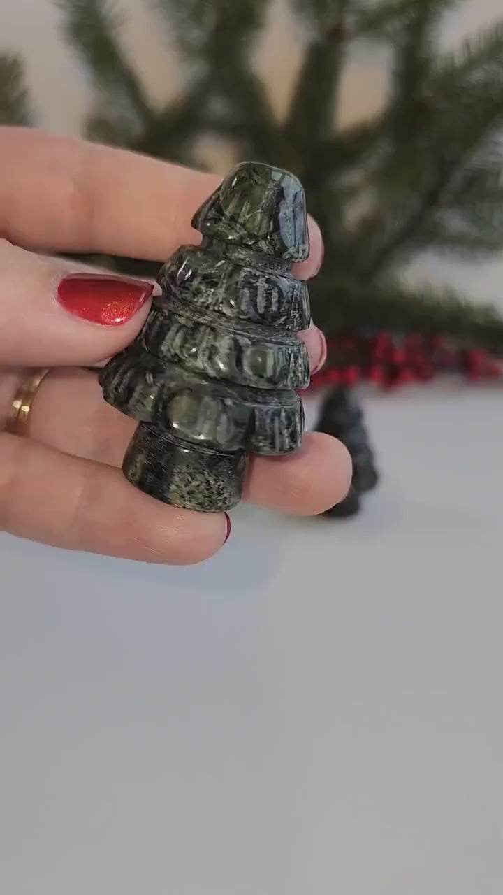 Pine Tree Carving | Winter Crystal | Christmas Tree | Opalite, Kambaba Jasper, Larvakite | Choose your Material