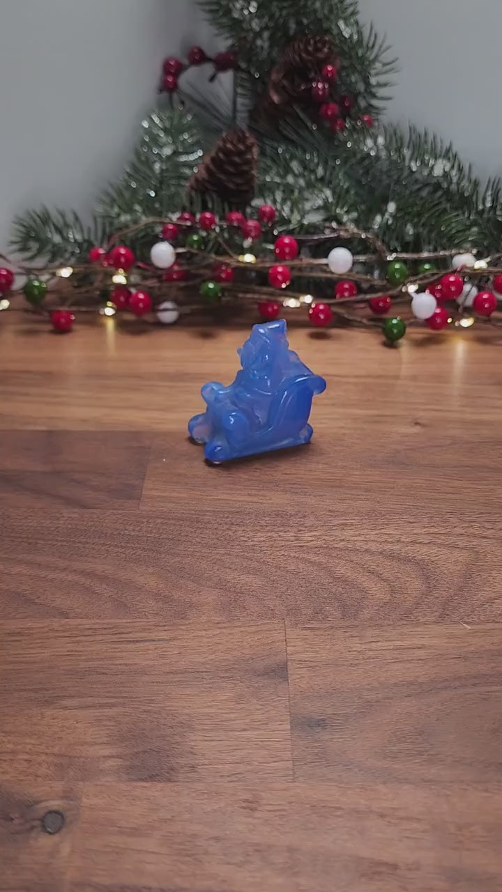 Blue Opalite Santa Sleigh Ride: 3D Christmas Crystal Decor