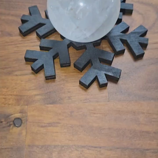 Black Wood Snowflake Crystal Sphere Stand - Gothic Winter Decor