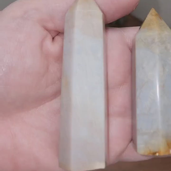 Agatized Coral Jade Tower: Blue Gray Ancient Fossil Crystal