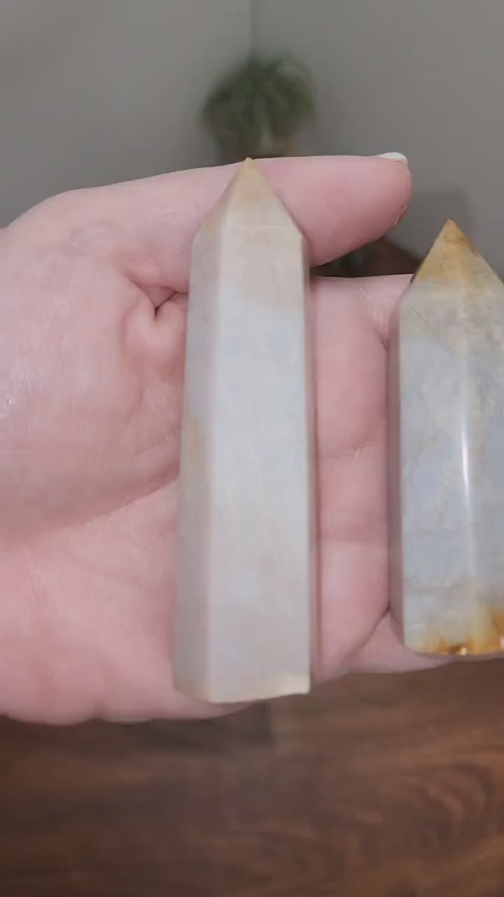 Agatized Coral Jade Tower: Blue Gray Ancient Fossil Crystal