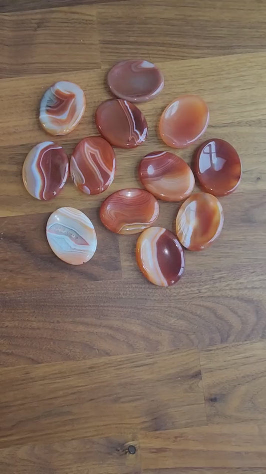 Carnelian Crystal Worry Stone: Red, Orange & Yellow Bands - Smooth Pocket Size