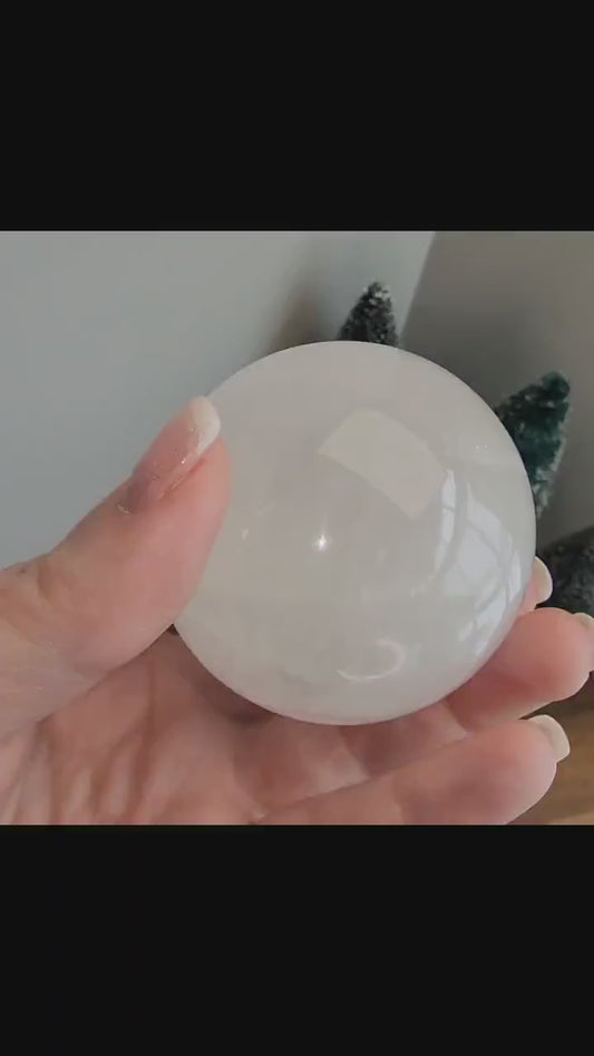 Optical Calcite Sphere: White Iceland Spar Crystal Ball (60MM)