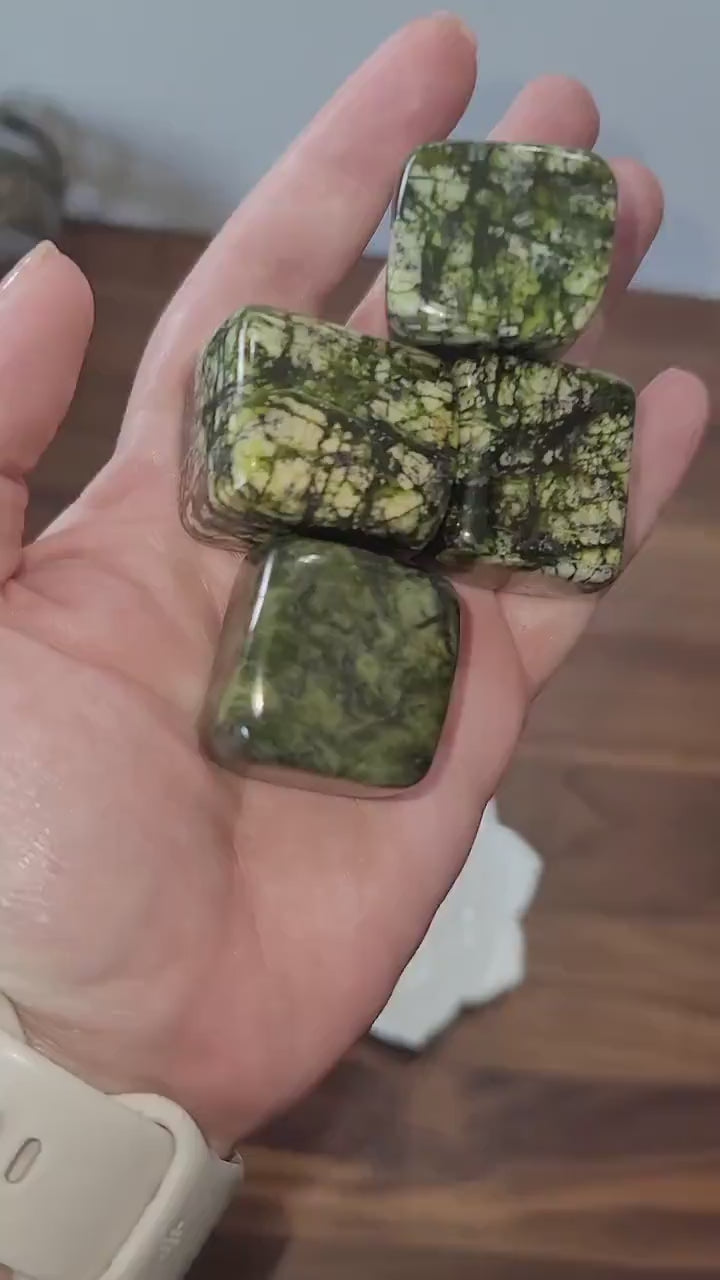 Asterite Serpentine Tumbles | Large, Medium, Small | Green, Yellow & Black | Lucky Crystal Confetti | High Quality | Intuitively Chosen