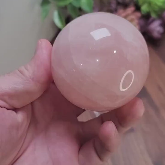 Pretty Pink Rose Quartz Sphere | 76 MM | Pink and White | Only 1 Available B