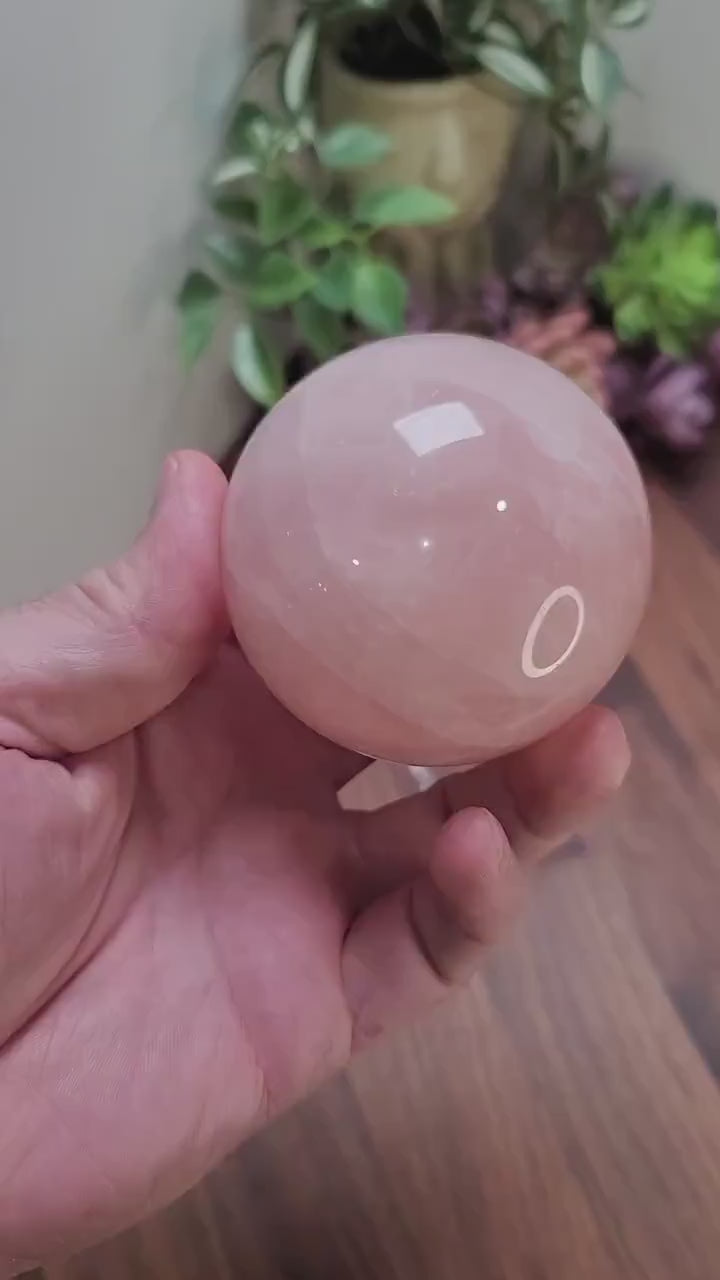 Pretty Pink Rose Quartz Sphere | 76 MM | Pink and White | Only 1 Available B