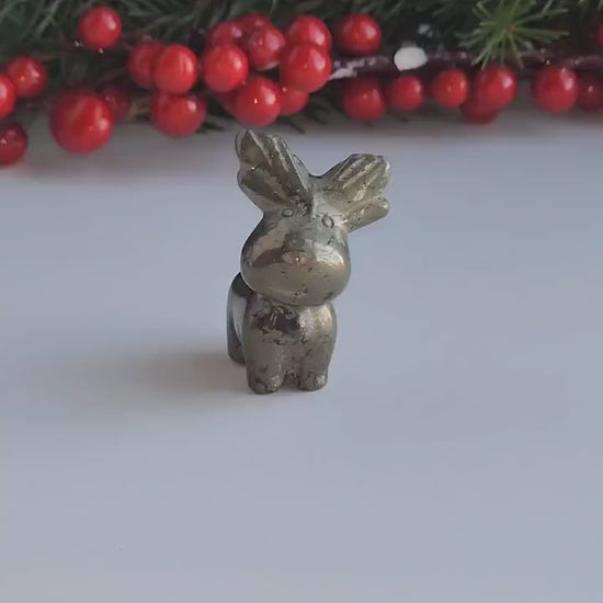 Pyrite Crystal Reindeer: Holiday Christmas Village Accent