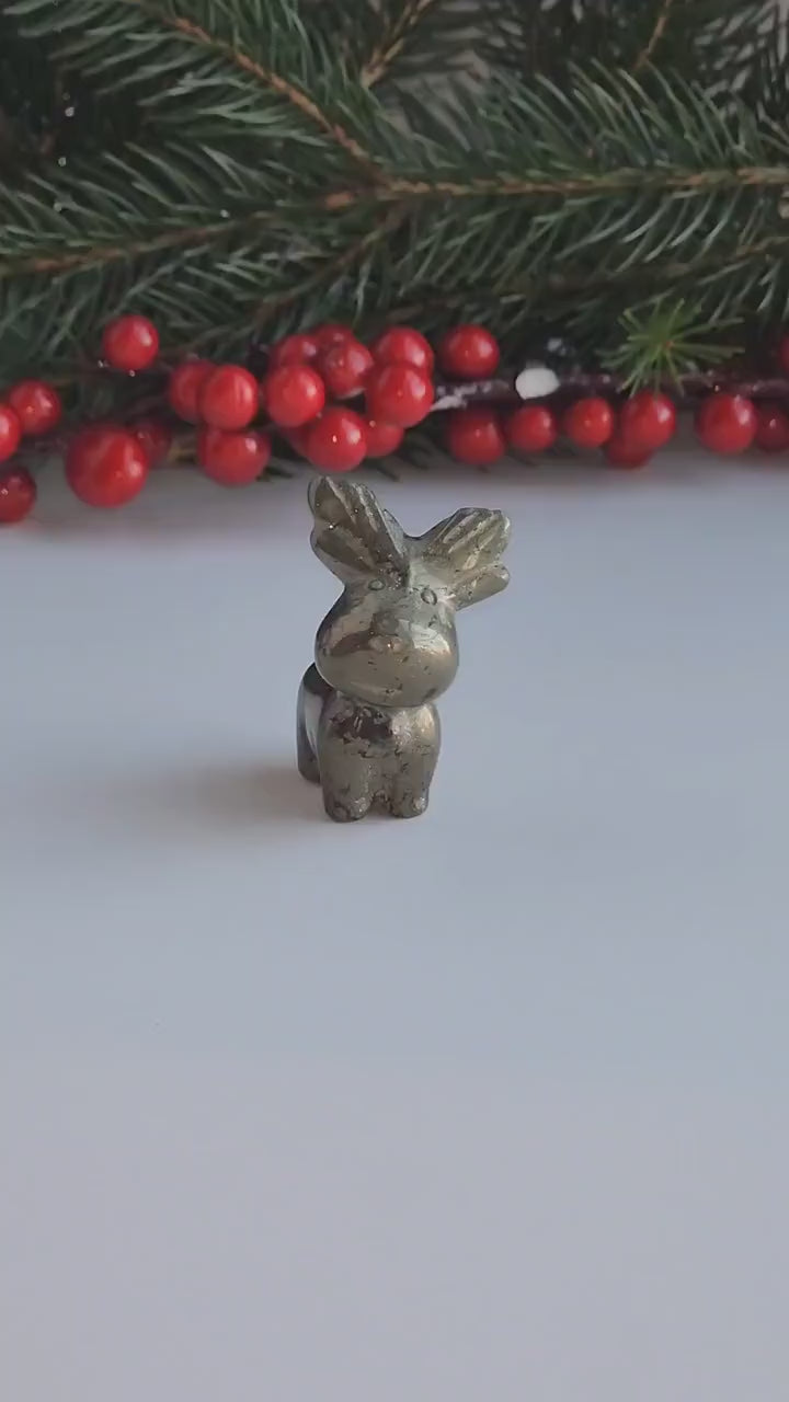 Pyrite Crystal Reindeer: Holiday Christmas Village Accent