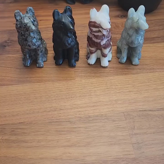German Shepherd Crystal Carving: Brown, Black & Gray Stone - Rainbow Bridge Tribute
