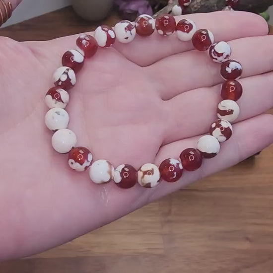 Inv - Red Orca Agate Bracelet: 8mm Crystal Beads | China Fire Agate Carnelian Jewelry for Christmas Stocking Stuffer or Unique Gift for Love