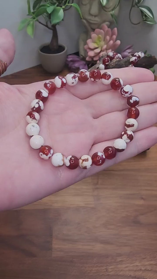 Inv - Red Orca Agate Bracelet: 8mm Crystal Beads | China Fire Agate Carnelian Jewelry for Christmas Stocking Stuffer or Unique Gift for Love