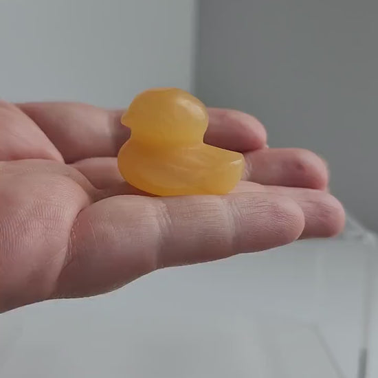 Hand-Carved Orange Calcite Duckling: Mini Crystal Carving
