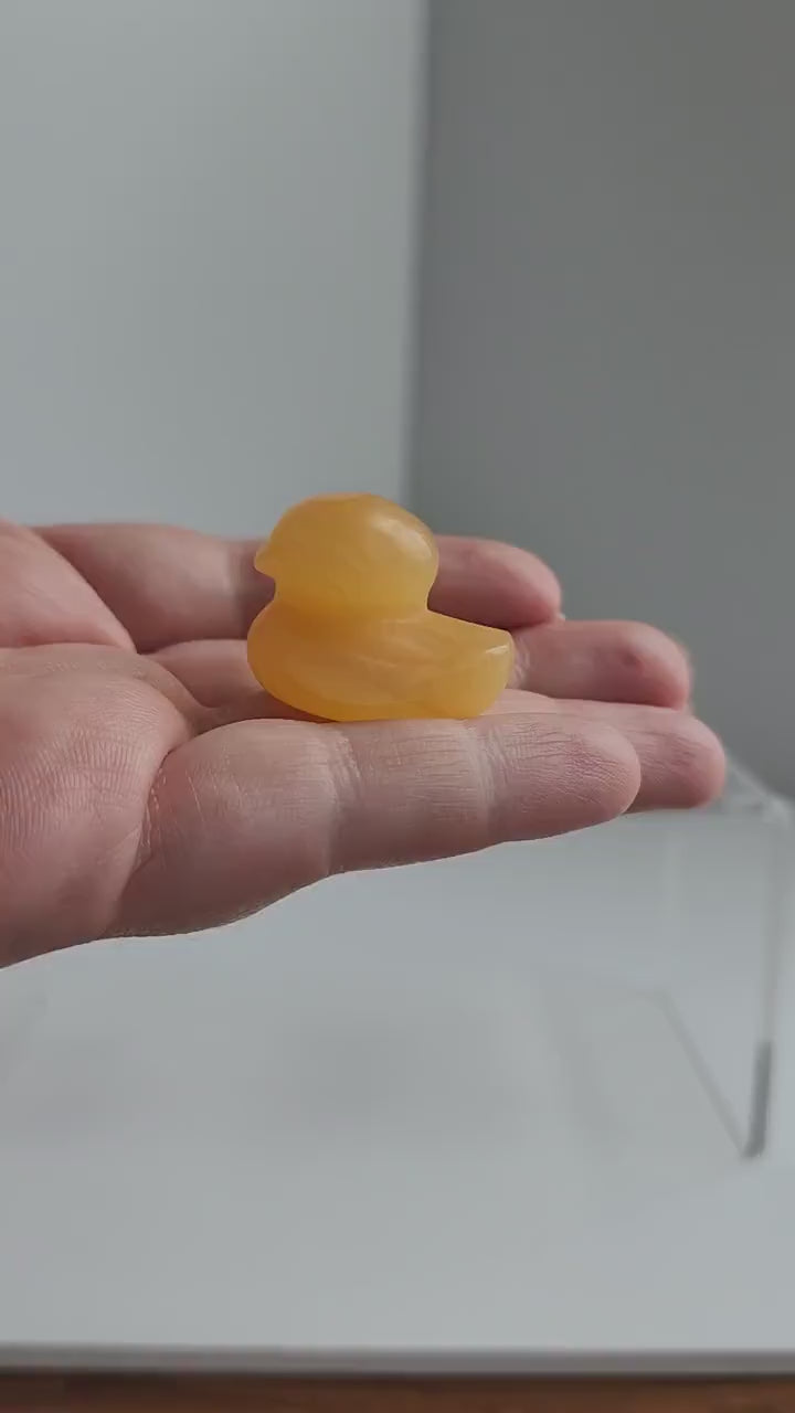 Hand-Carved Orange Calcite Duckling: Mini Crystal Carving