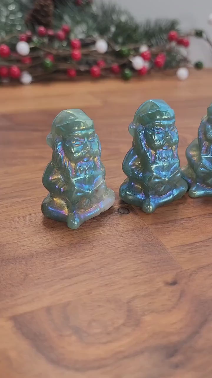 Rainbow Aura Green Aventurine Santa: Christmas Crystal Decor