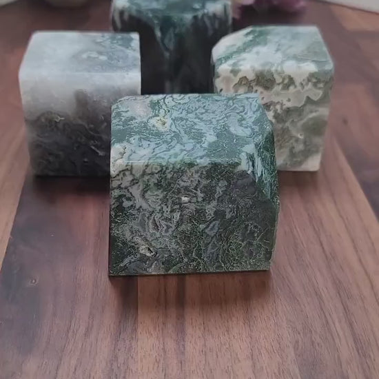 Druzy Moss Agate Cube: Large Green and Blue Crystal (Unique Natural Stone)