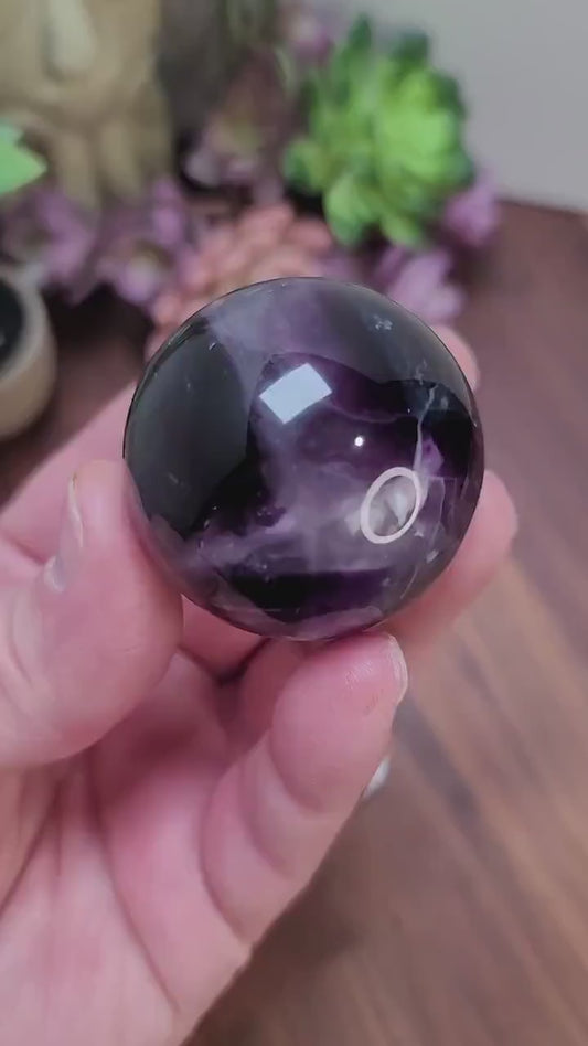 Rainbow Fluorite Sphere: Purple, Green, and White Crystal (49 MM)