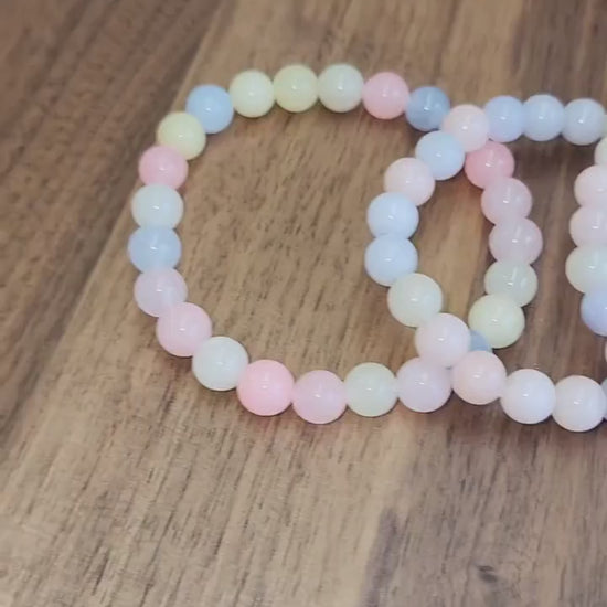 Morganite Crystal Bracelet: 8MM Natural Baby Pink, Soft Yellow, Cloudy Blue Beads | Perfect gift Easter or that Pastelcore Vibe for Spring