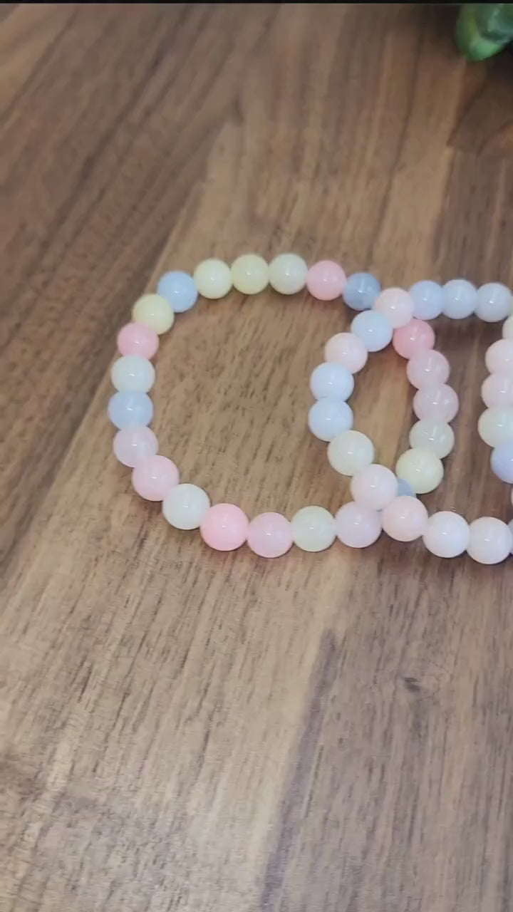 Morganite Crystal Bracelet: 8MM Natural Baby Pink, Soft Yellow, Cloudy Blue Beads | Perfect gift Easter or that Pastelcore Vibe for Spring