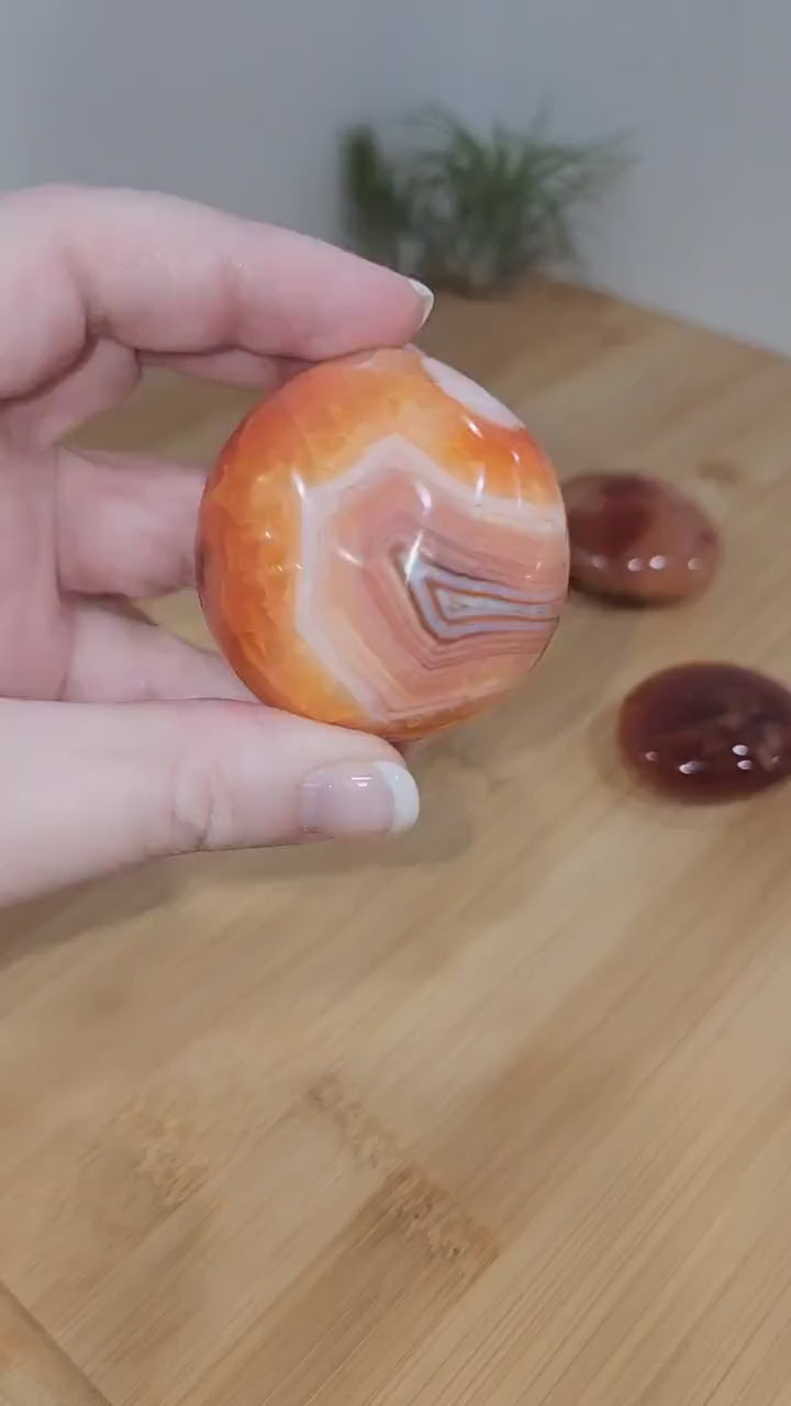 Carnelian Palm Stones | Quartz Bursts & Banding | Root Chakra | Meditation Stone | Intuitively Chosen