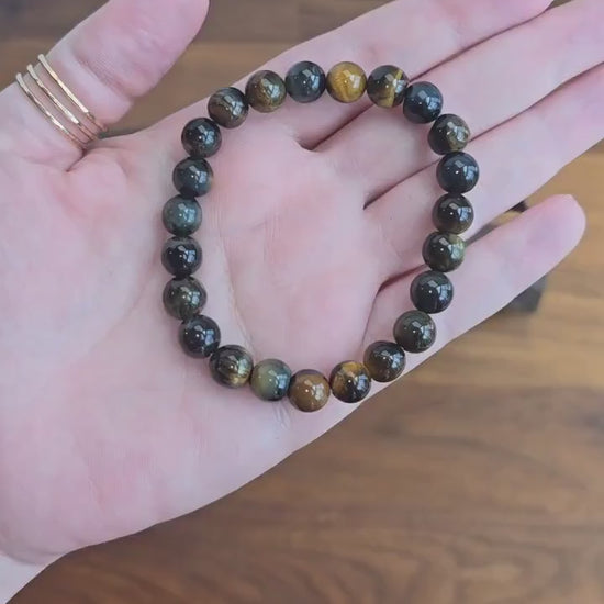 Inv - Natural Blue & Yellow Tiger Eye Stone Bracelet | 8mm | Genuine Mixed Color Chatoyancy | Pop Rocks Decor Favorites!
