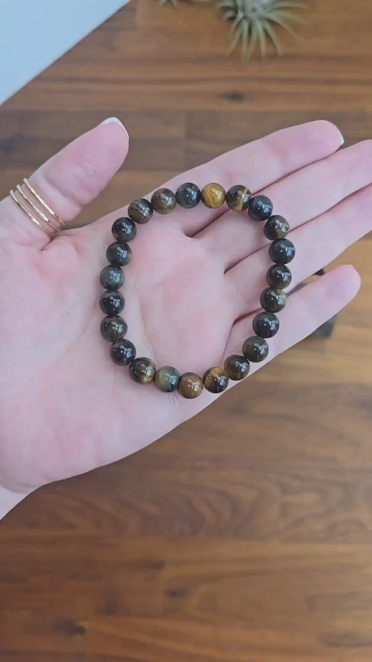 Inv - Natural Blue & Yellow Tiger Eye Stone Bracelet | 8mm | Genuine Mixed Color Chatoyancy | Pop Rocks Decor Favorites!