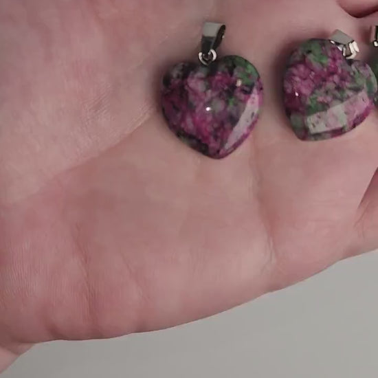 Ruby in Zoisite Heart Pendant, Crystal Necklace Charm (Green Pink Stone)