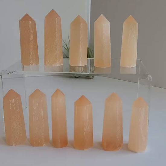 Peach Selenite Point: Crystal Charging Tower (2.5 inches)