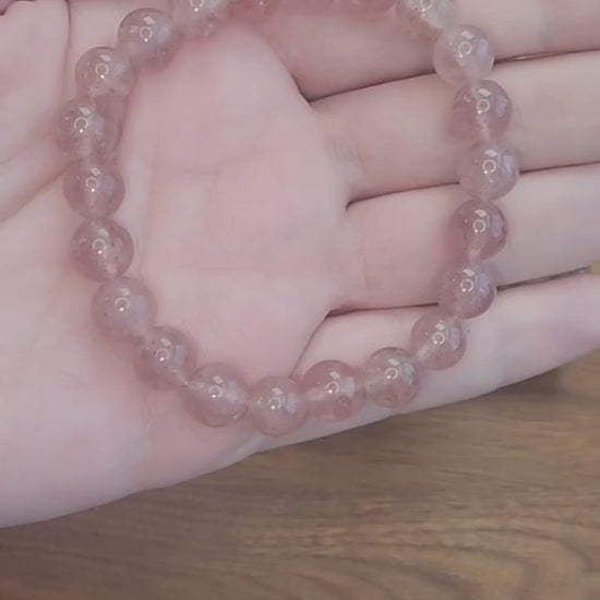 Inv - Lavendar Strawberry Quartz Bracelet: 8MM Purple-ish Pink-ish Red-ish Crystal Beads | Fun Easter Basket gift,  Valentine, or Moms Day