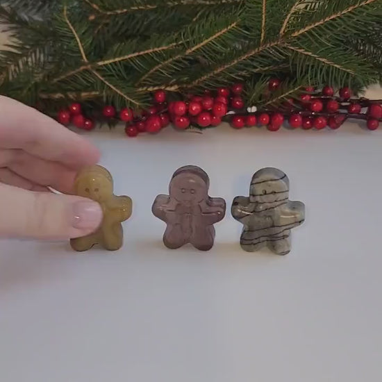 Gingerbread Men Crystal Carvings: Winter Decor (Multiple Stone Options)