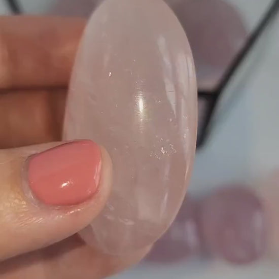 Rose Quartz Mini Palm Stone: Rainbow Crystal Fidget Toy