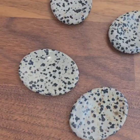 Worry Stone: Dalmatian Jasper with Black Polka Dots - Smooth Pocket Crystal
