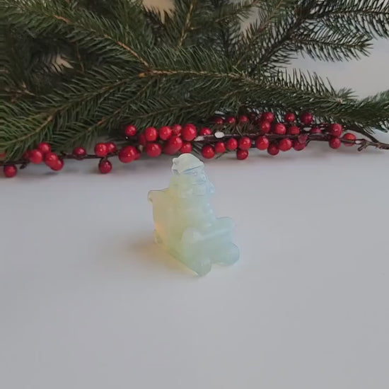 Opalite Santa Claus in Sleigh: Christmas Crystal Figurine