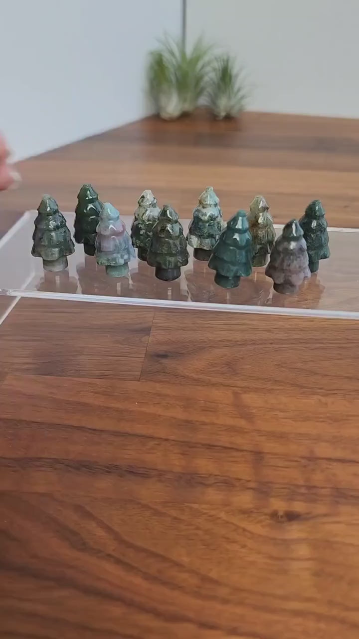 Moss Agate Pine Tree | Mini Crystals for Christmas or Holiday Villages or Small Displays for Winter Solstice | Evergreen Yule Green Purple