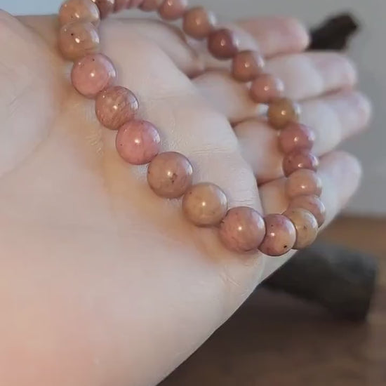 Pink Rhodonite Bracelet | 8MM Natural Blush Crystal Beads | Girly Jewelry for Spring and Pastel Lover | Little Girl Birthday Gift or New Mom