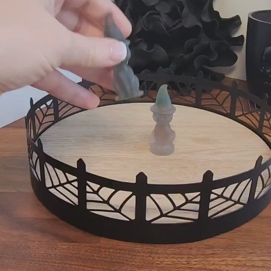 Obsidian Crystal Cat with Witch Hat: Spooky Halloween Decor