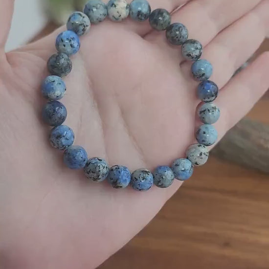 K2 Crystal Bracelet: 8MM Gneiss with Teal and Black Spots