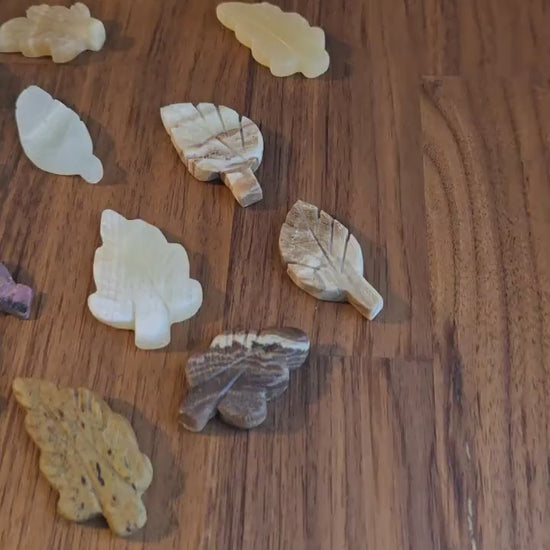 Hand Carved Leaf Mystery Pick! One crystal autumn leaf chosen intuitively just for you! Hand Carved Decor for Fall | Variety or Stones