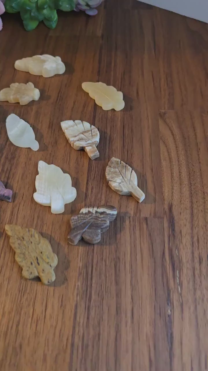 Hand Carved Leaf Mystery Pick! One crystal autumn leaf chosen intuitively just for you! Hand Carved Decor for Fall | Variety or Stones