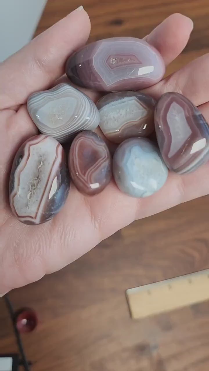 Botswana Agate Tumble: Medium Banded Crystal with Druzy