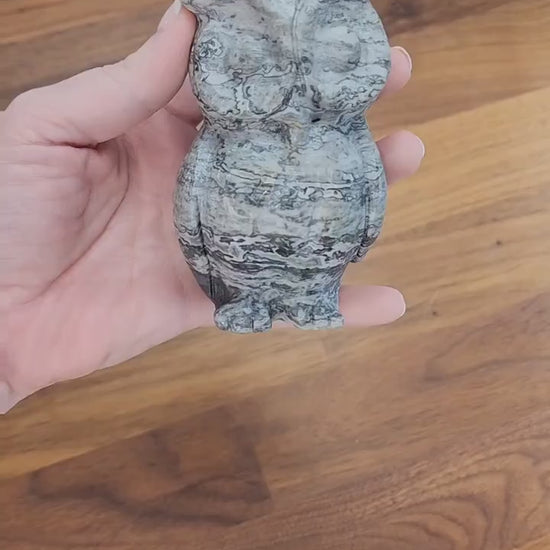 Picasso Jasper Owl Carving: Black & White Crystal Decor