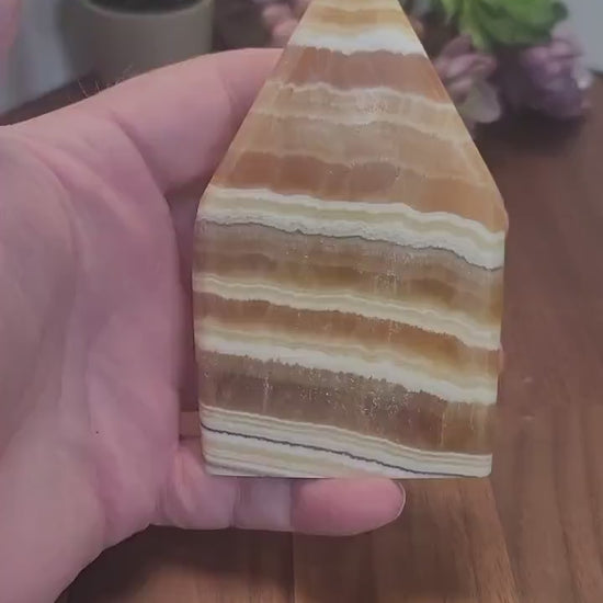 Inv - Candy Corn Orange Calcite | "Jupiter" | Yellow Banded Freeform for Cute Halloween Home Decor or Natural Fall Accents | Gift for Mom