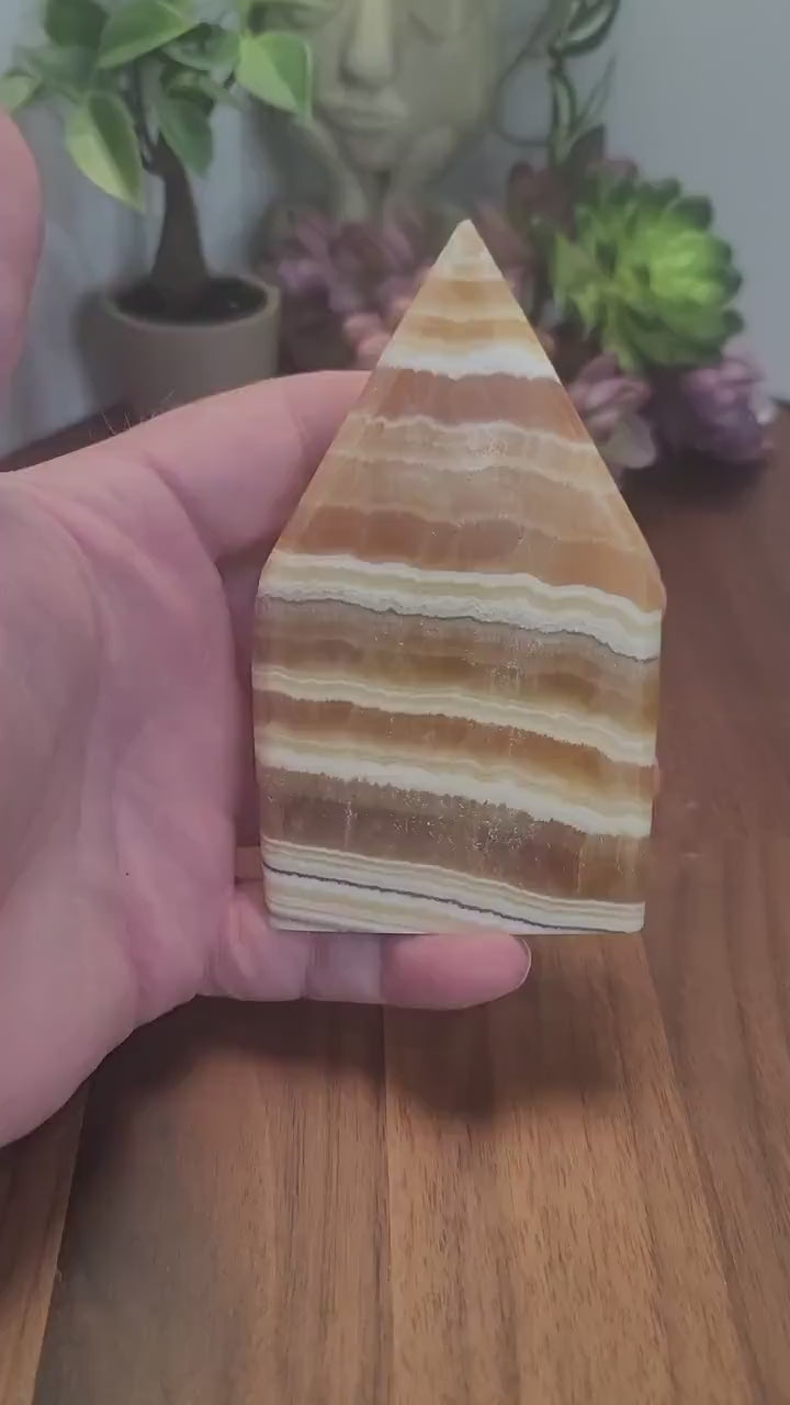 Inv - Candy Corn Orange Calcite | "Jupiter" | Yellow Banded Freeform for Cute Halloween Home Decor or Natural Fall Accents | Gift for Mom