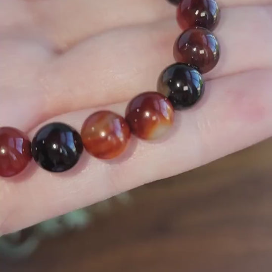 Red Ribbon Agate Bracelet | Natural 8MM Crystal Beads | Red Dream Agate | Red, Black & Coffee Colored Bracelets | Intuitively Chosen