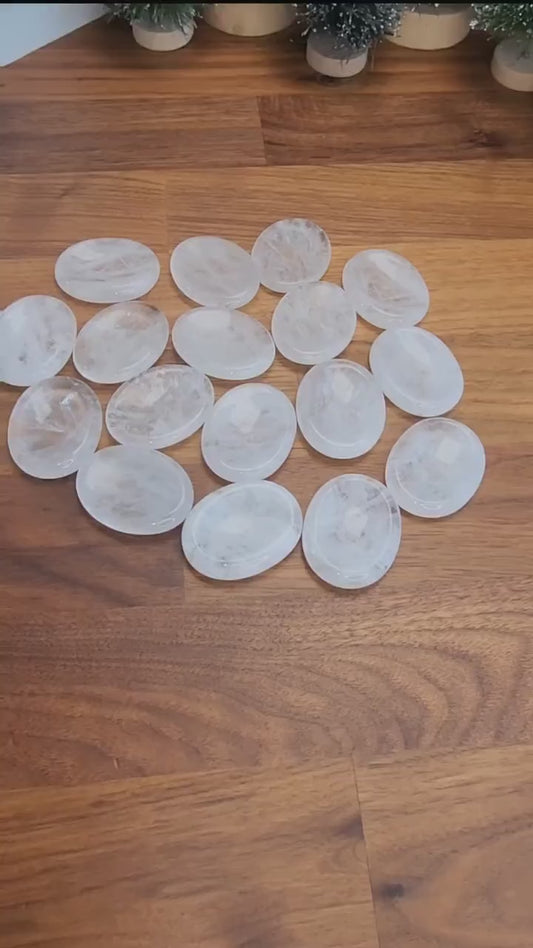 Quartz Worry Stone: Clear and Milky White Crystals (1.77 Inch Size)