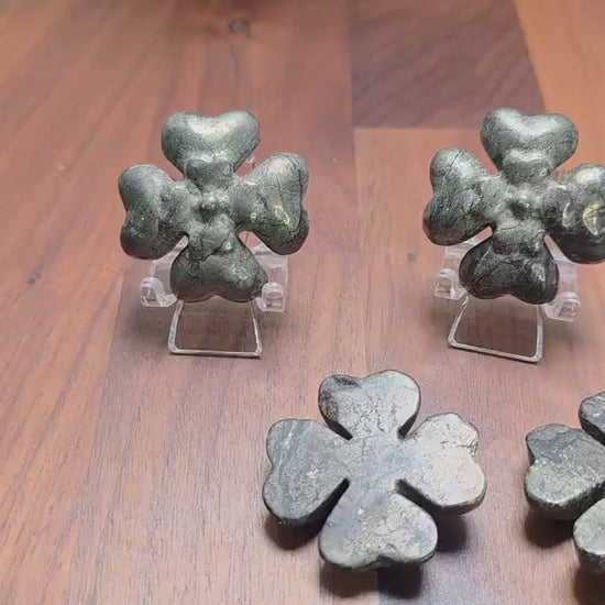 Pyrite Four Leaf Clover Carving: Golden Fools Gold