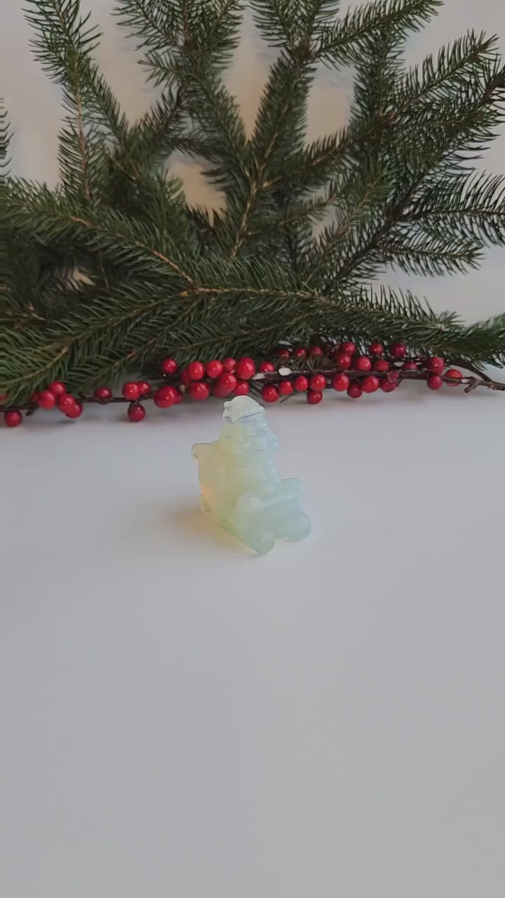 Opalite Santa Claus Figurine: Sleigh Christmas Crystal Decor