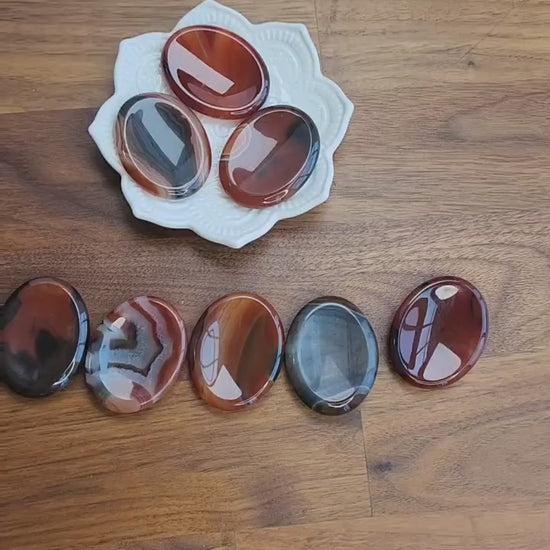 Banded Sardonyx Worry Stone: Red Agate Fidget Crystal (1.77")